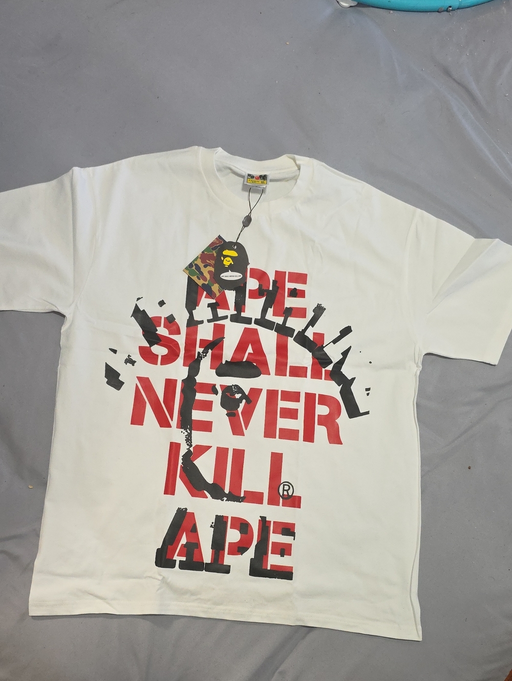 Bape White 'Ape Shall Never Kill Ape' Red & Black Graphic Tee